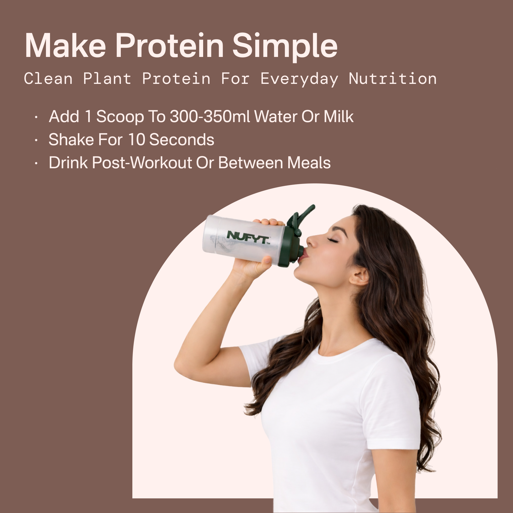 40738242232369  Woman drinking from a NUVIT protein shaker with promotional text on a brown background