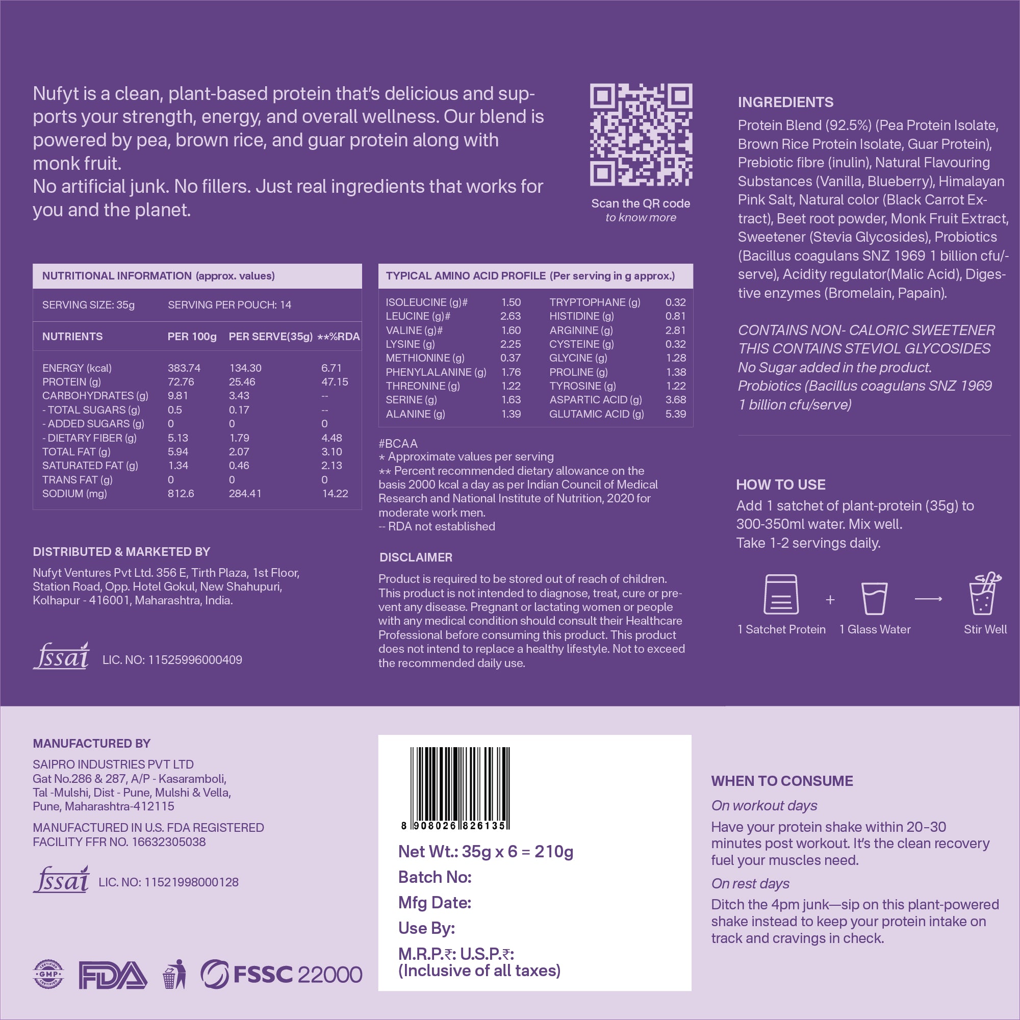 40793201082417 Back label of a protein supplement packaging with text, nutritional information, and branding details.